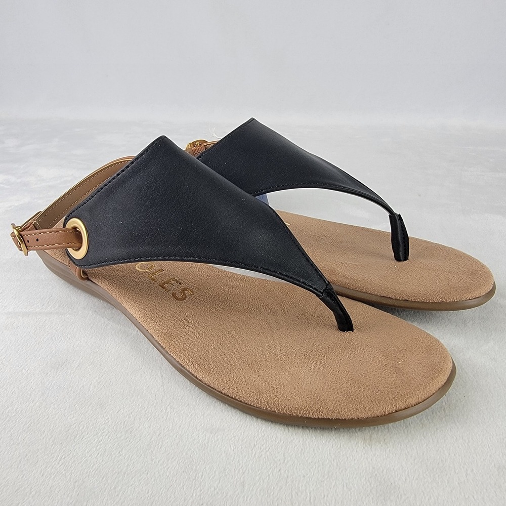 Aerosoles Women Black Tan Thong Slingback Sandals Ortholite Comfort Size 7.5 Med